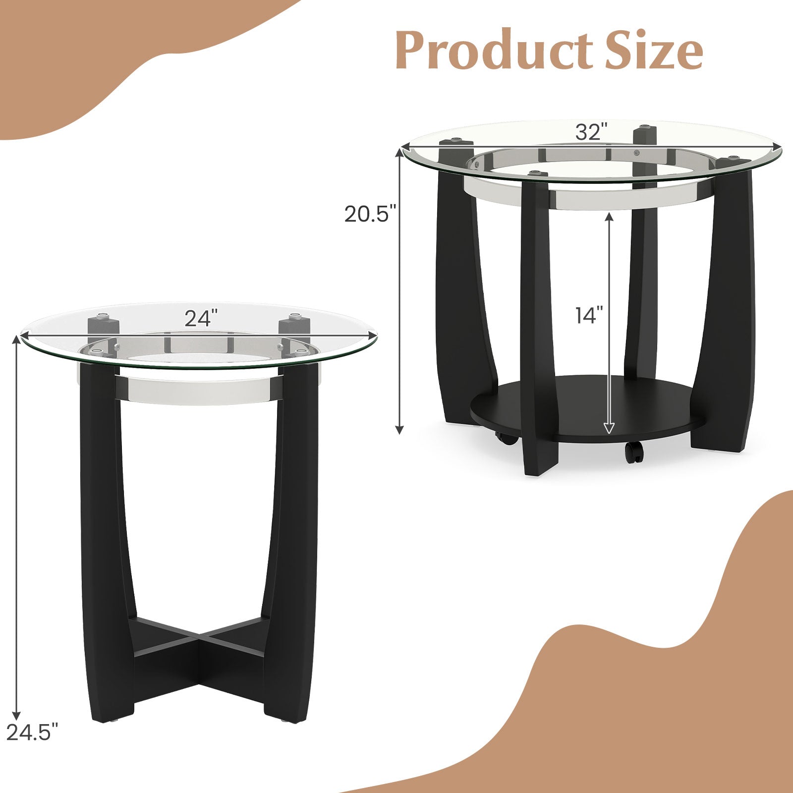 Tempered Glass Coffee Table Set, 3-Piece, Black Coffee Tables at Gallery Canada