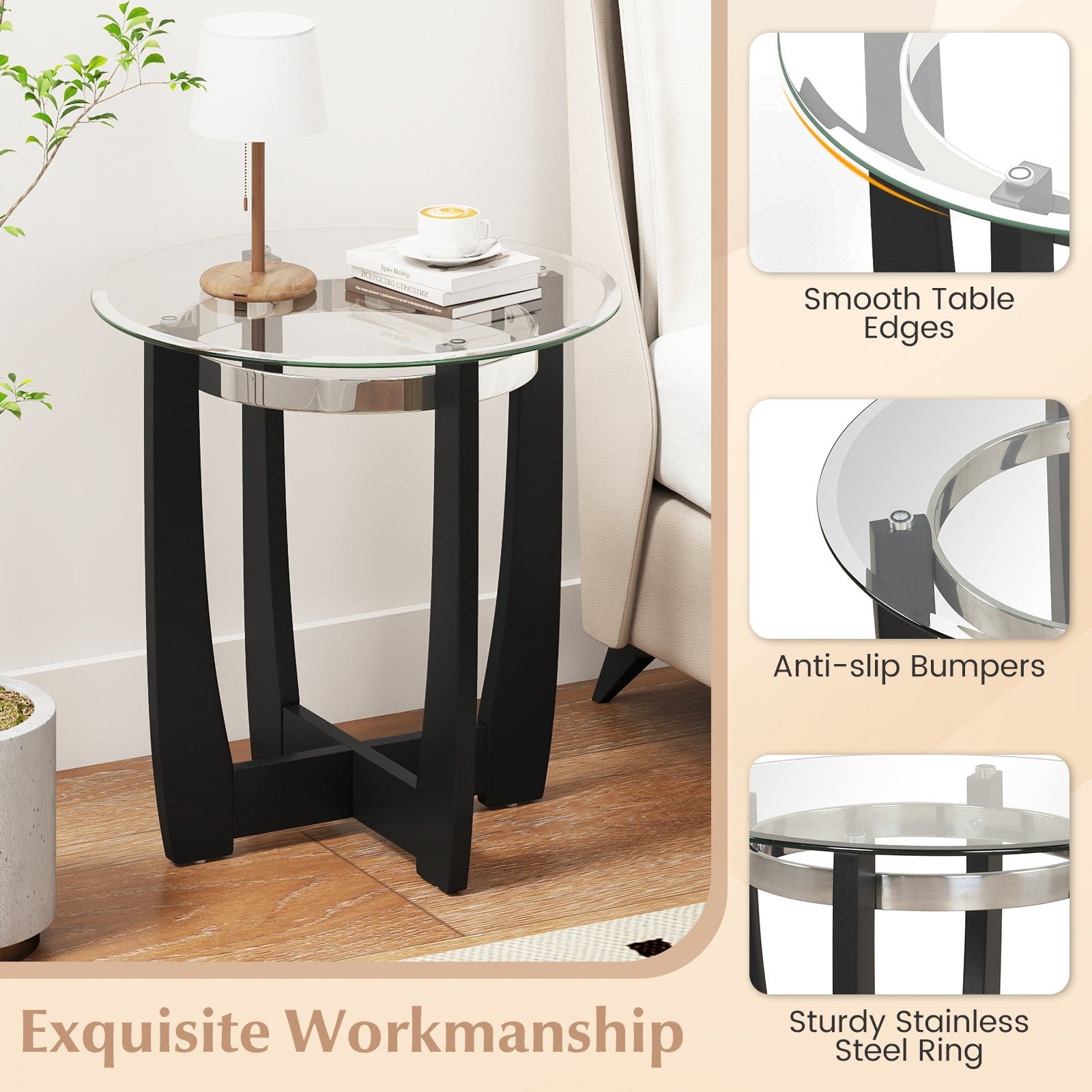 Tempered Glass Coffee Table Set, 3-Piece, Black Coffee Tables at Gallery Canada