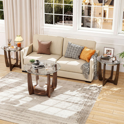 Tempered Glass Coffee Table Set, 3-Piece, Walnut Coffee Tables at Gallery Canada