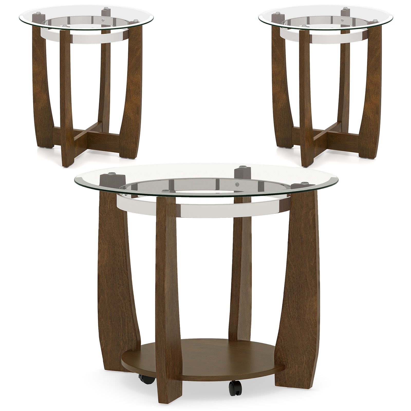 Tempered Glass Coffee Table Set, 3-Piece, Walnut Coffee Tables at Gallery Canada