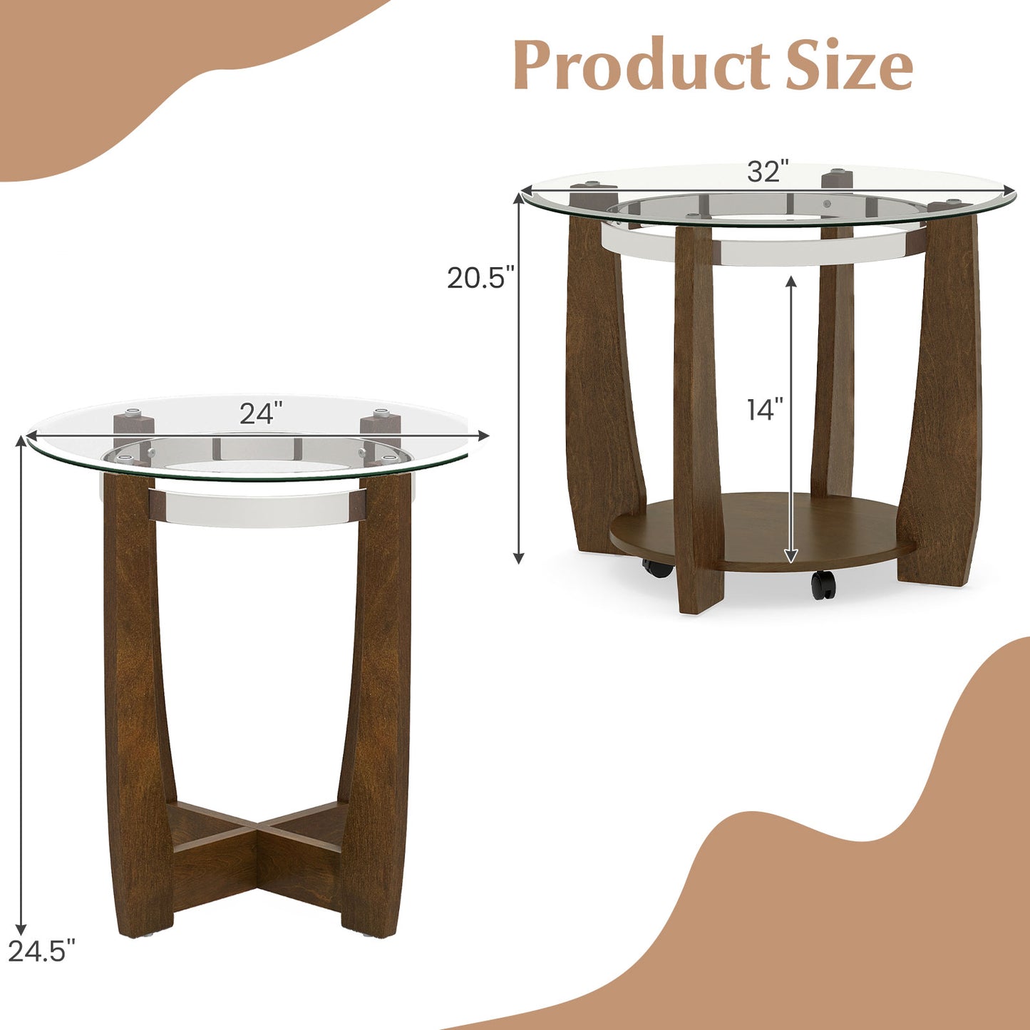 Tempered Glass Coffee Table Set, 3-Piece, Walnut Coffee Tables at Gallery Canada