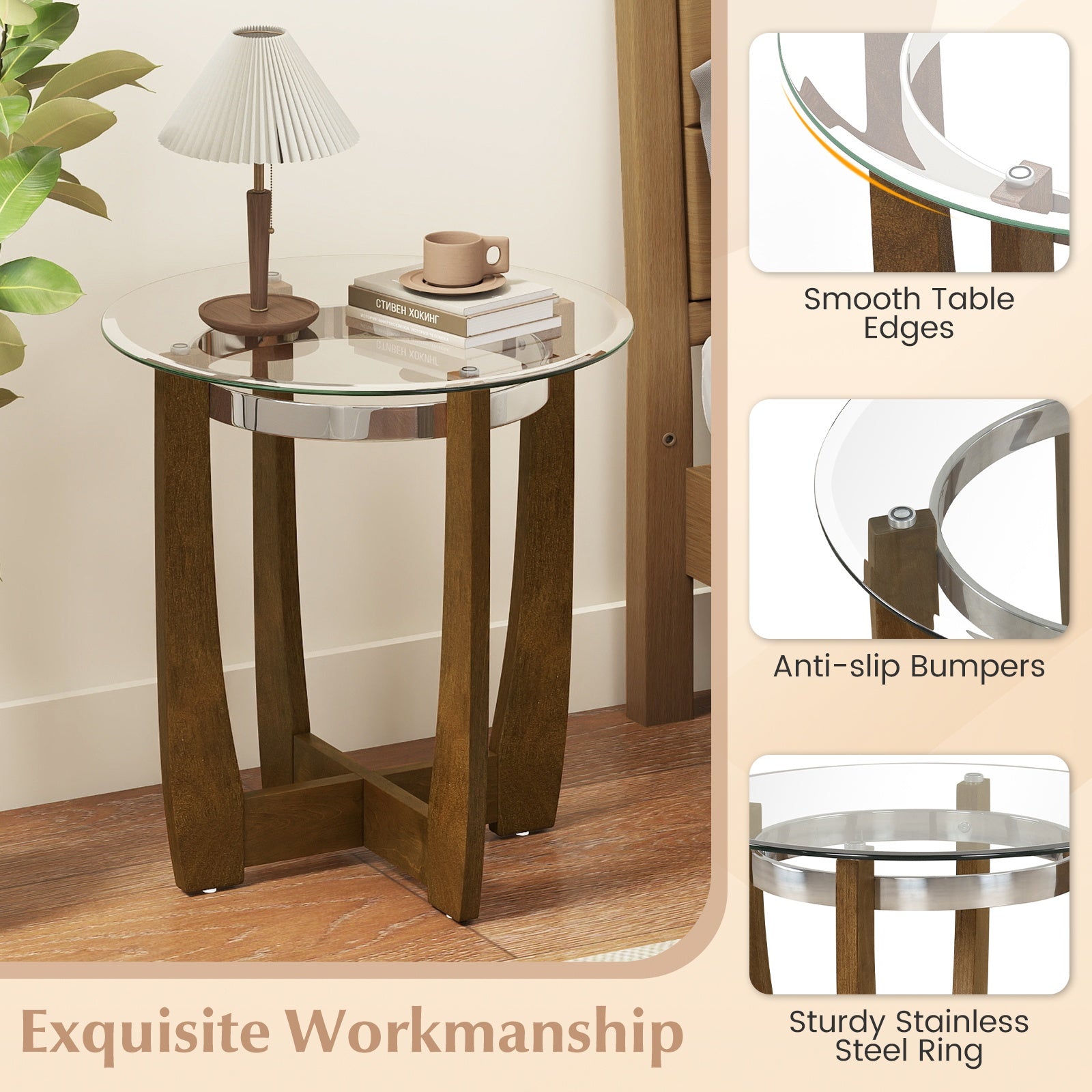 Tempered Glass Coffee Table Set, 3-Piece, Walnut Coffee Tables at Gallery Canada