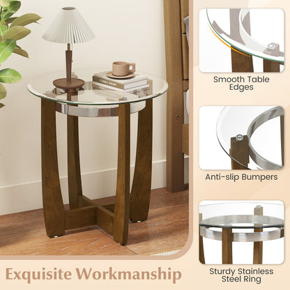 Tempered Glass Coffee Table Set, 3-Piece, Walnut Coffee Tables at Gallery Canada