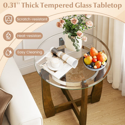 Tempered Glass Coffee Table Set, 3-Piece, Walnut Coffee Tables at Gallery Canada