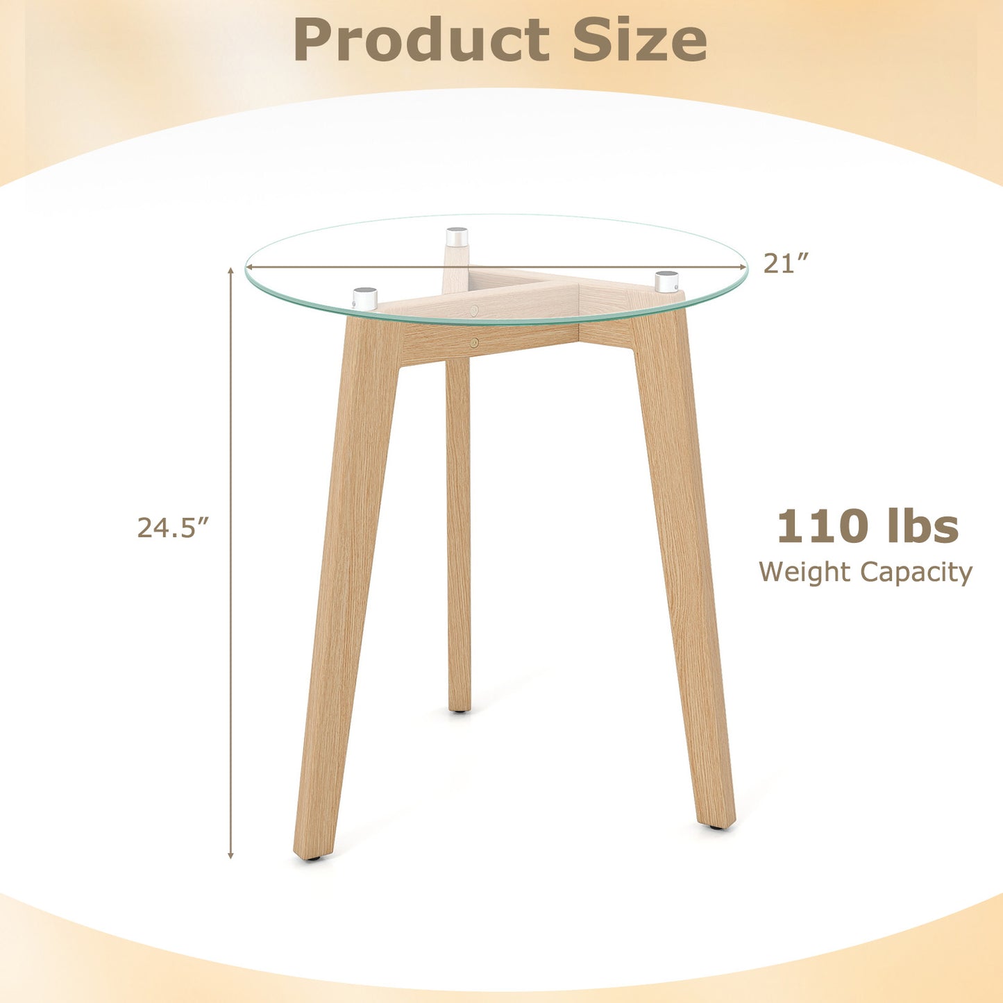 Round Tempered Glass End Table, Solid Rubber Wood Structure, Natural End & Side Tables at Gallery Canada