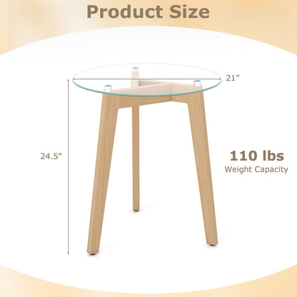 Round Tempered Glass End Table, Solid Rubber Wood Structure, Natural End & Side Tables at Gallery Canada