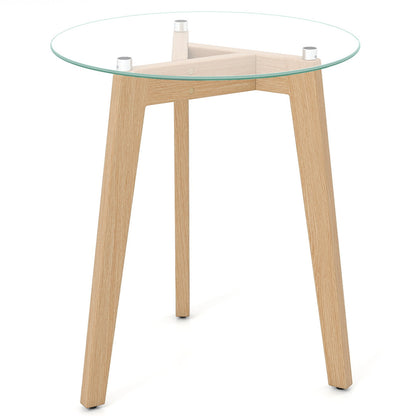 Round Tempered Glass End Table, Solid Rubber Wood Structure, Natural End & Side Tables at Gallery Canada