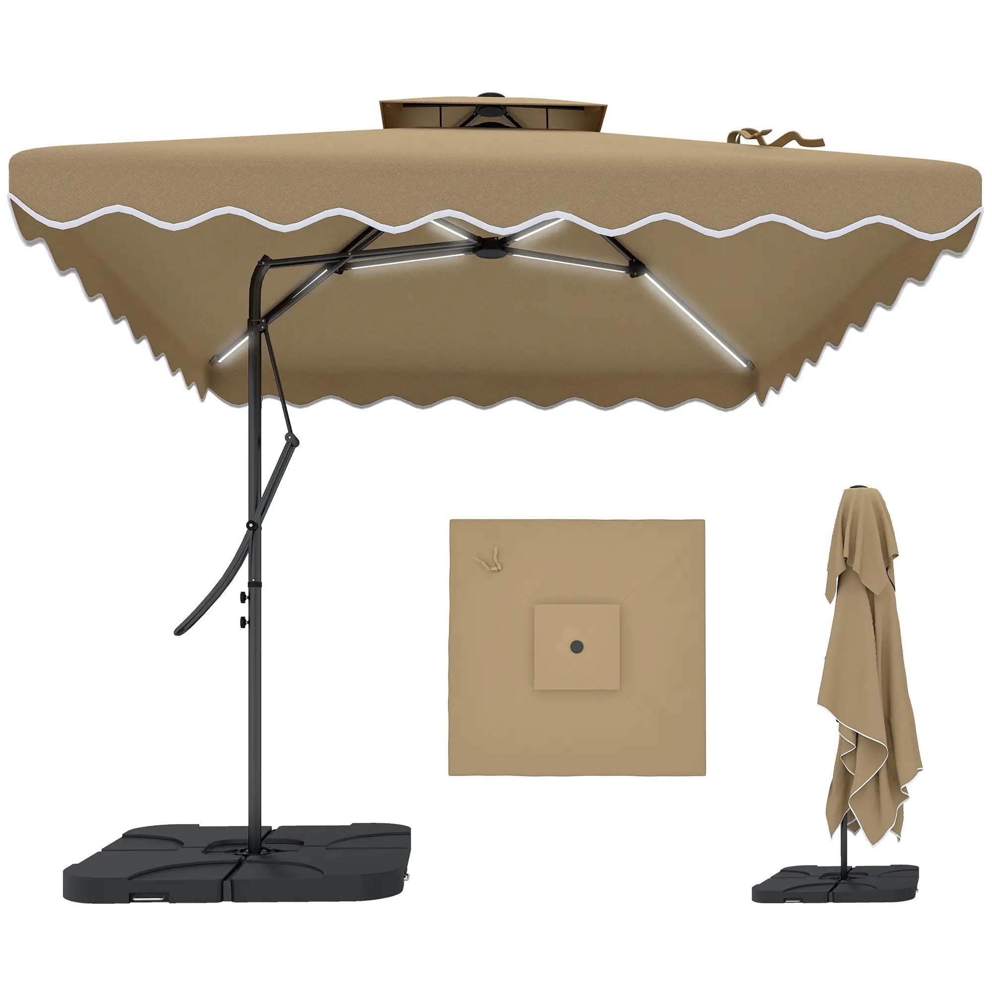 8' x 8' Square Patio Umbrella, Solar LED Lights, Khaki Cantilever Umbrellas at Gallery Canada