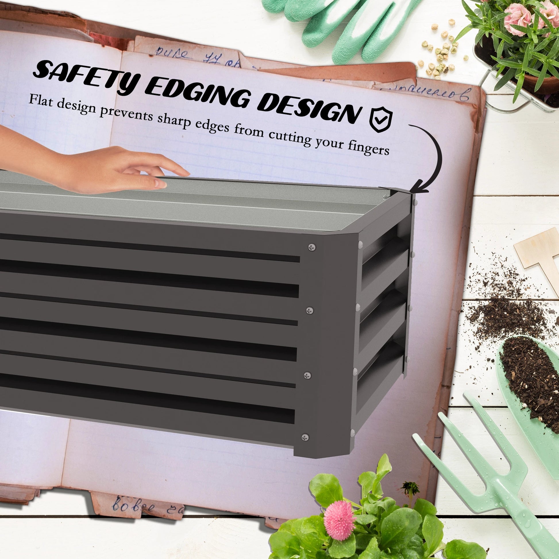 Galvanized Raised Garden Beds, Outdoor Planter Box, Set of 2, Dark Grey Galvanized Planter Boxes at Gallery Canada