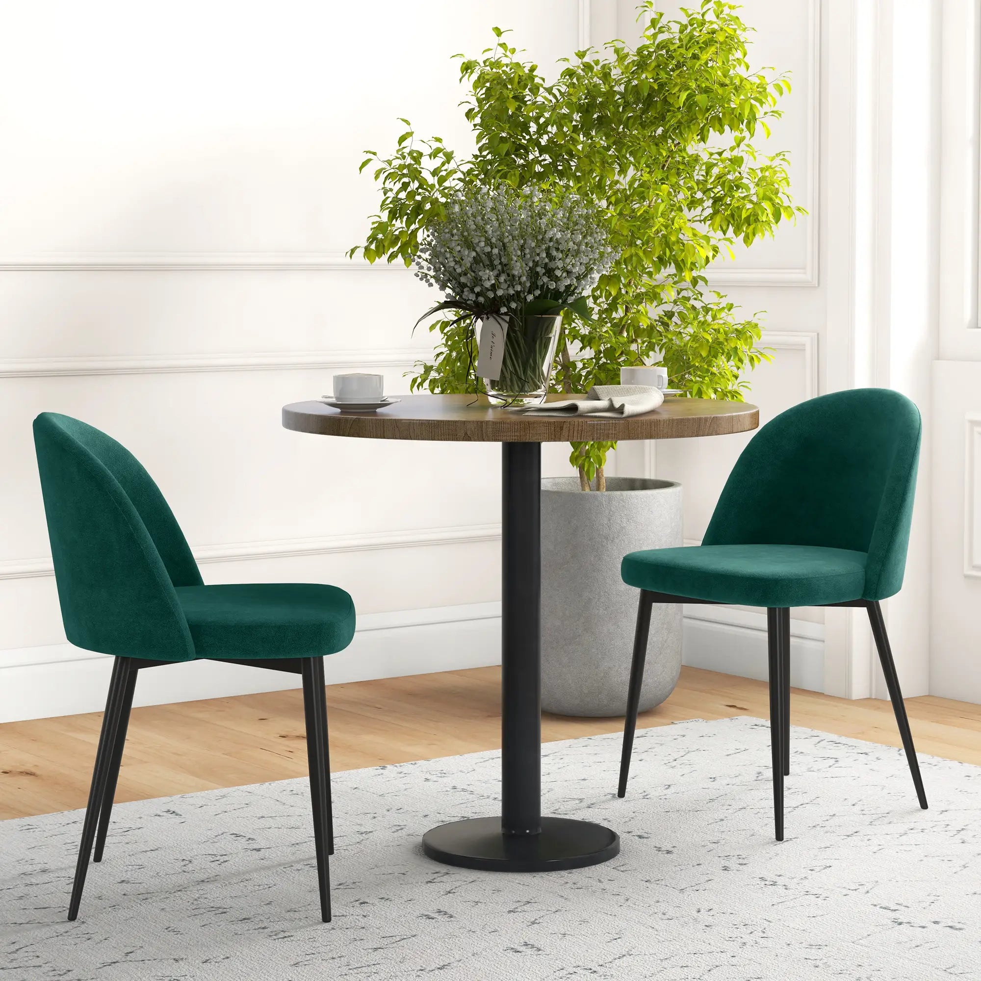 Set of 2 Mid-Back Dining Chairs, Velvet Upholstery, Green Dining Chairs at Gallery Canada