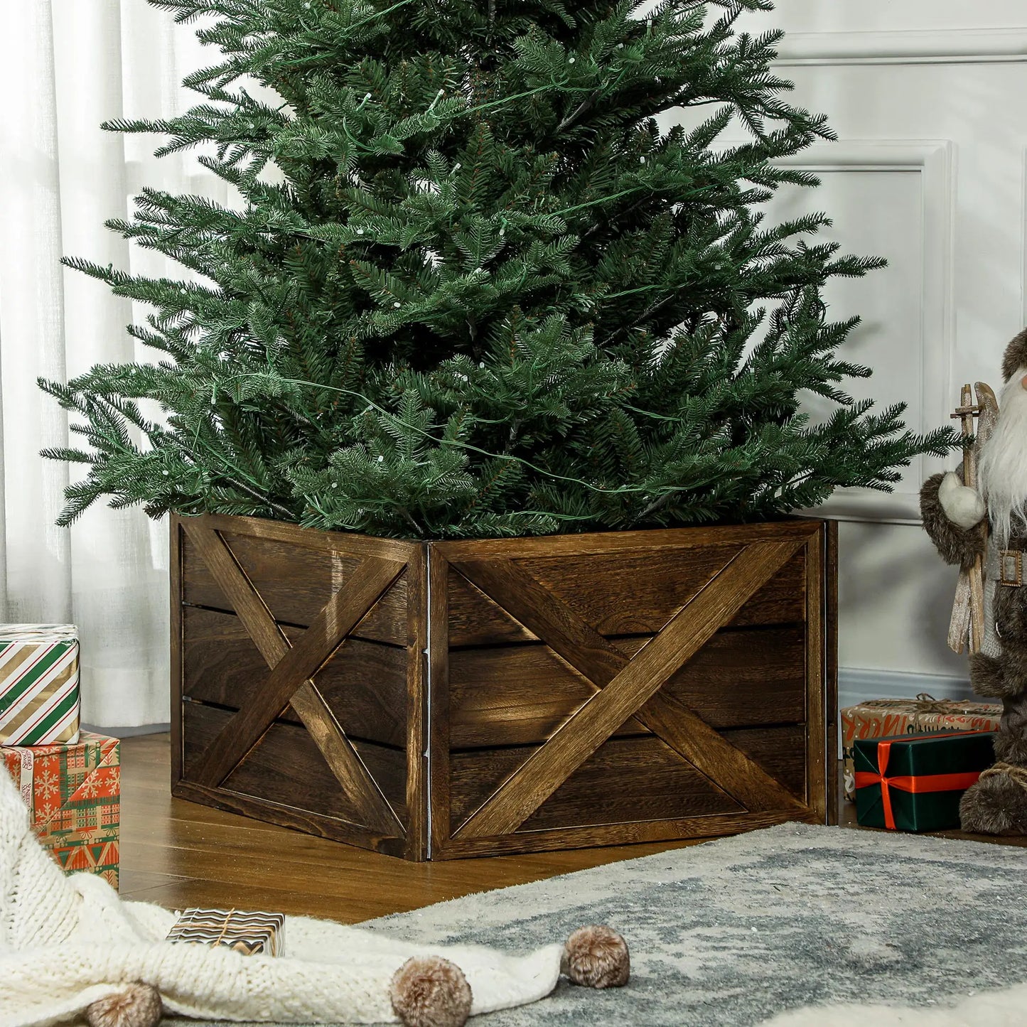 24" Farmhouse Christmas Tree Base Cover, Dark Distressed Wood Finish Christmas Trees at Gallery Canada