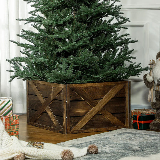 24" Farmhouse Christmas Tree Base Cover, Dark Distressed Wood Finish Christmas Trees Dark Distressed Wood Finish at Gallery Canada