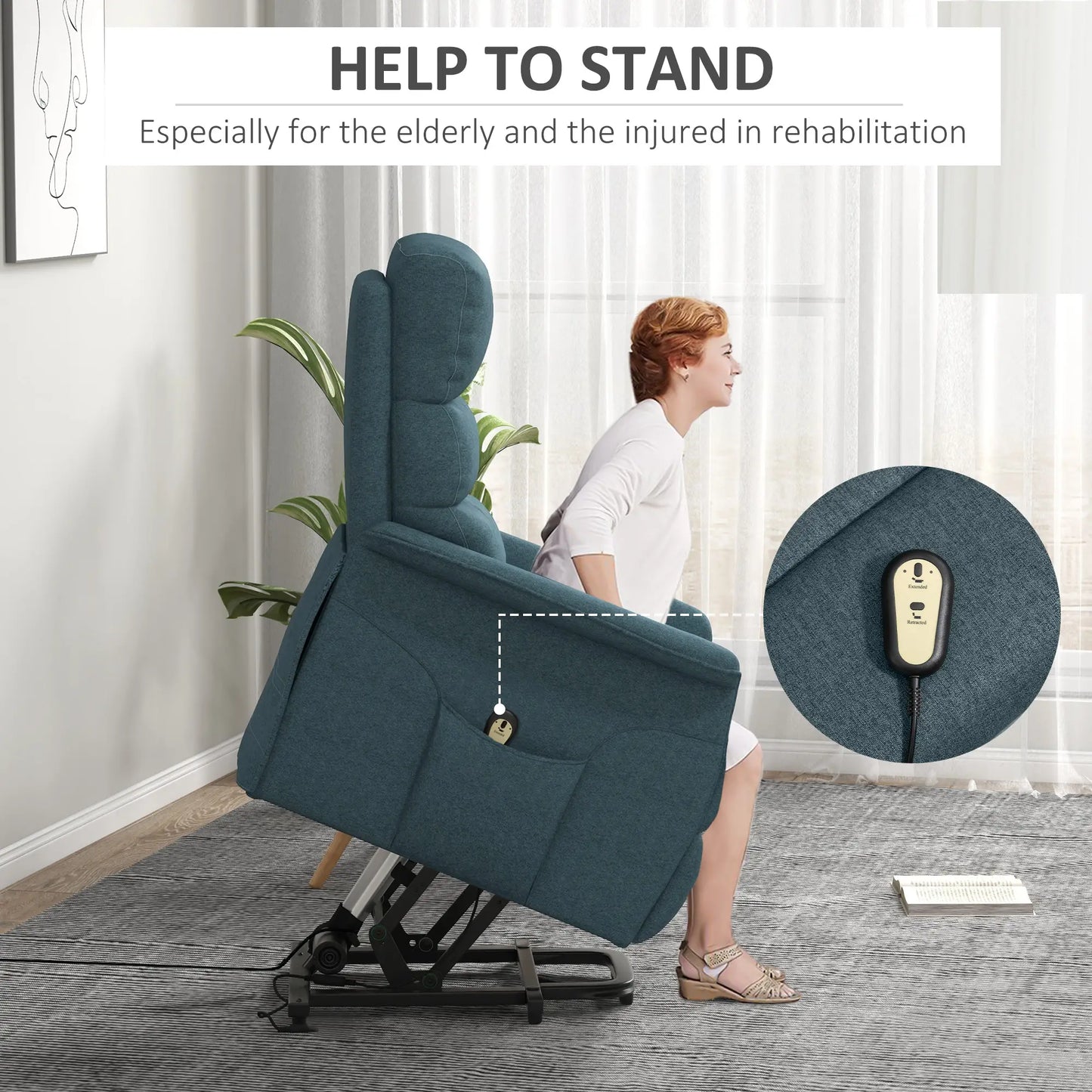 Power Lift Chair Recliner, Remote Control, Side Pockets, Blue Electric Power Lift Chairs at Gallery Canada