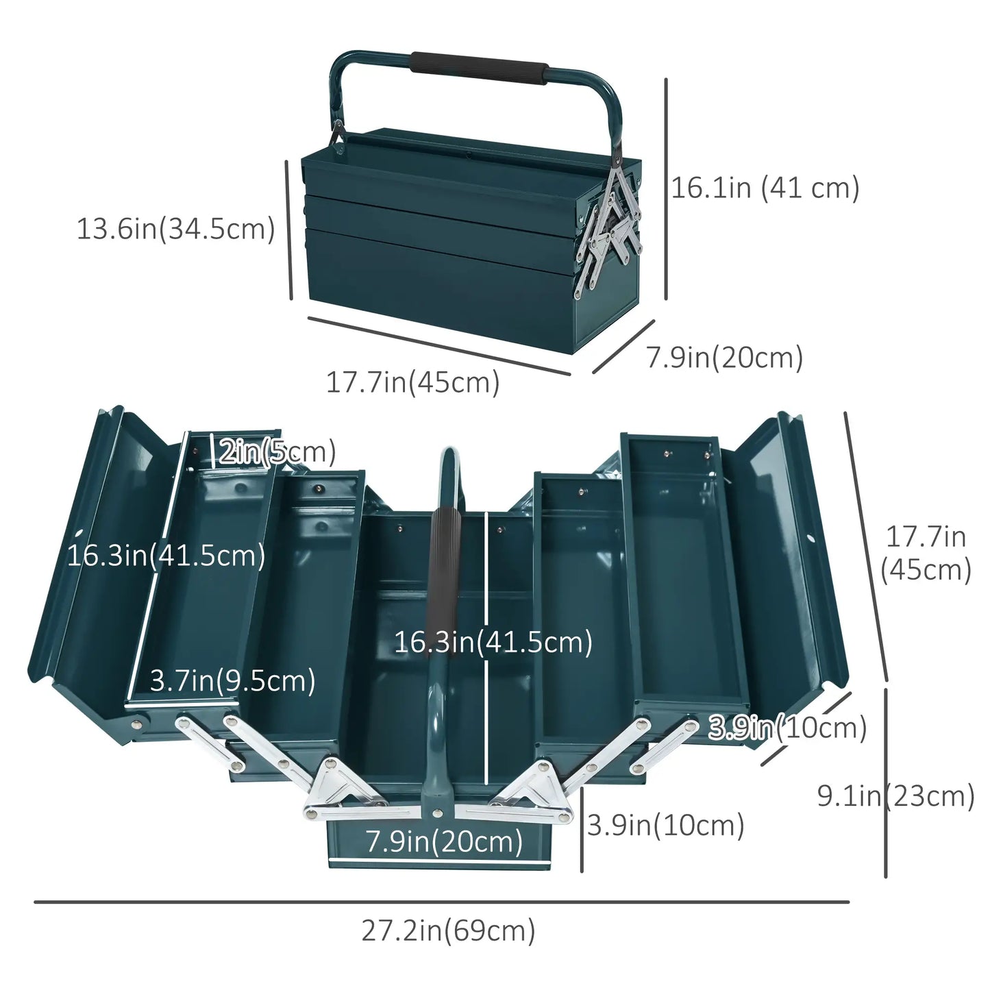 18" Metal Tool Box, 5-Tray Cantilever Steel Chest, Dark Green Tool Organizers at Gallery Canada