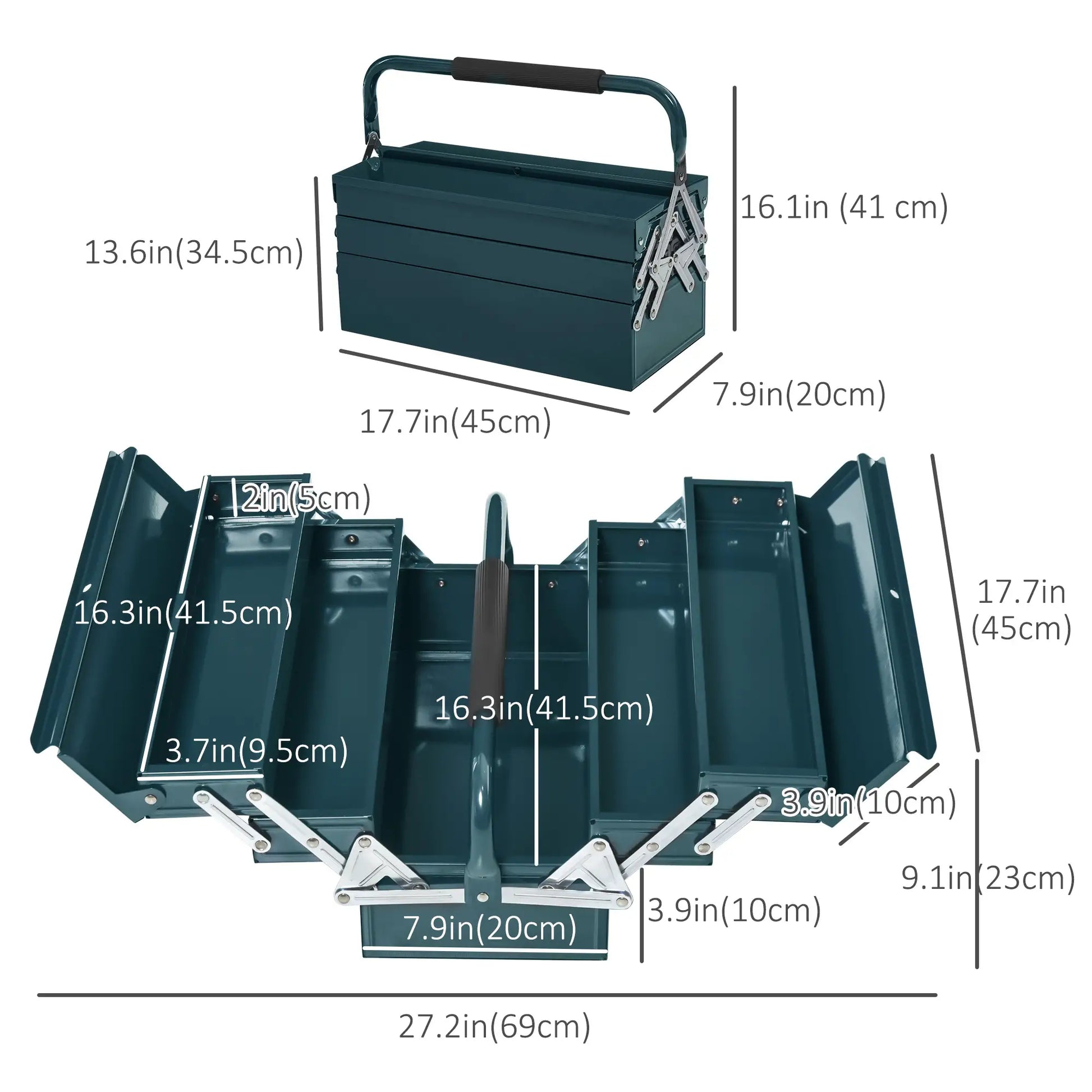18" Metal Tool Box, 5-Tray Cantilever Steel Chest, Dark Green Tool Organizers at Gallery Canada