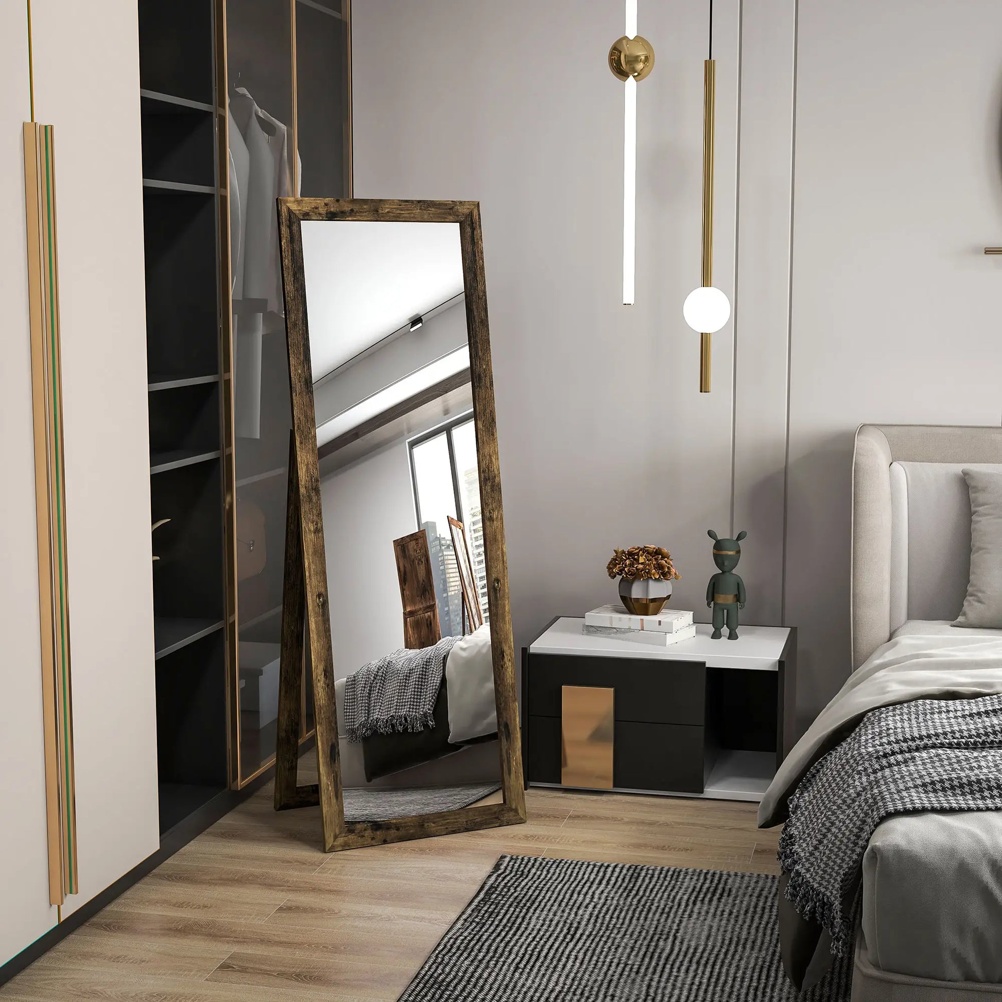 58" x 20" Floor Mirror, Full Body, Rustic Brown, Brown Full Length Mirrors at Gallery Canada