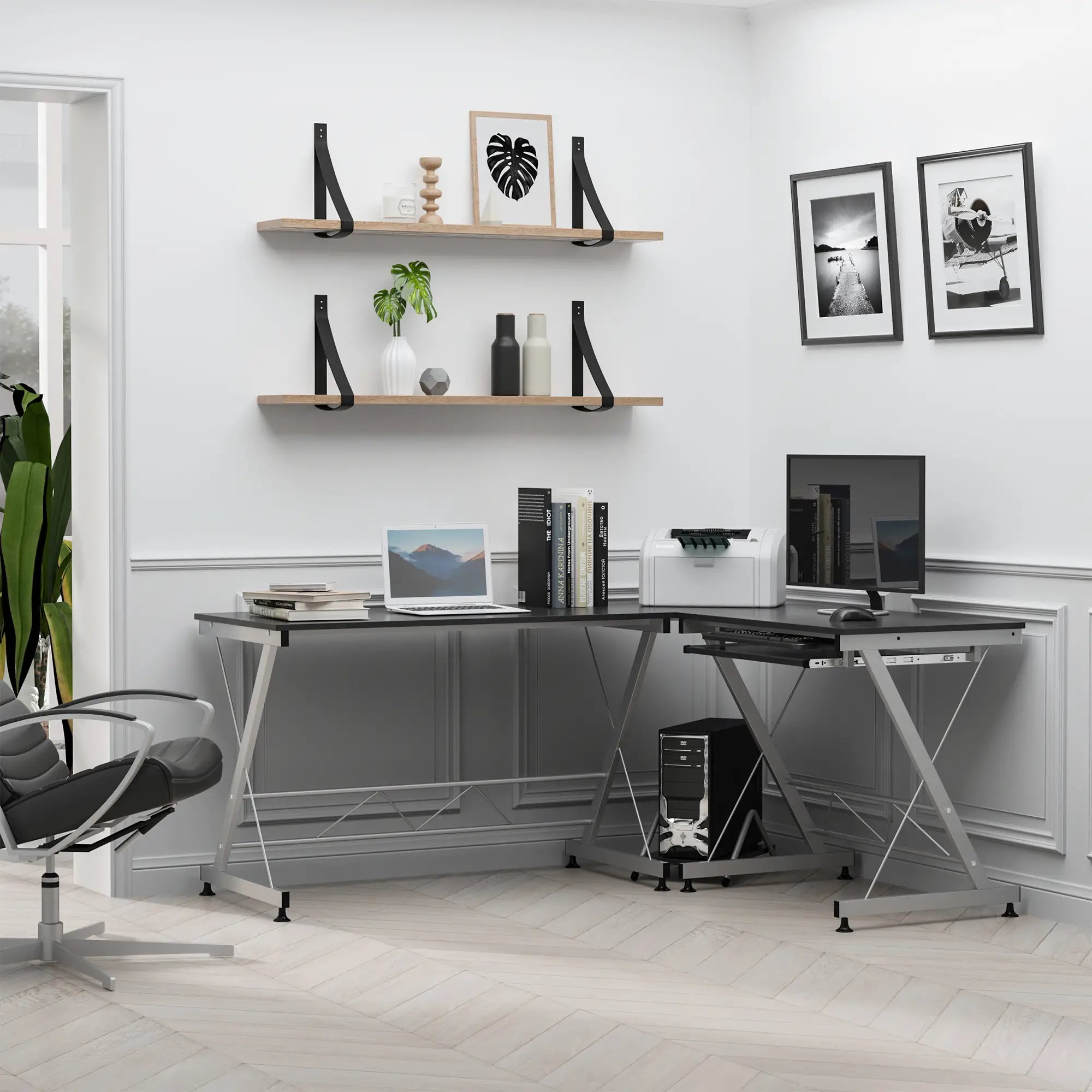 L-Shaped Computer Desk, Corner Table with Keyboard Tray, Home Office Computer Desks at Gallery Canada