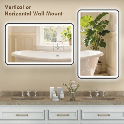 40" x 24" Bath Mirror, LED Lights, Wall Mounted, 3 Colors, Dimmable, Black Bath Accessories at Gallery Canada