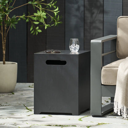 Metal Propane Tank Cover Side Table, 15.5" L x 15.5" W x 20" H, Dark Grey Patio Side Tables at Gallery Canada