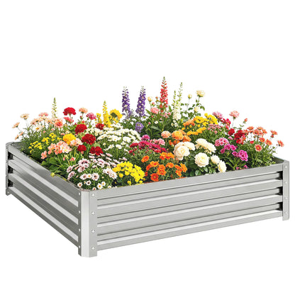 4' x 4' x 1' Galvanized Steel Raised Garden Bed, Vegetables, Flowers, Herbs, Silver Raised Garden Beds at Gallery Canada