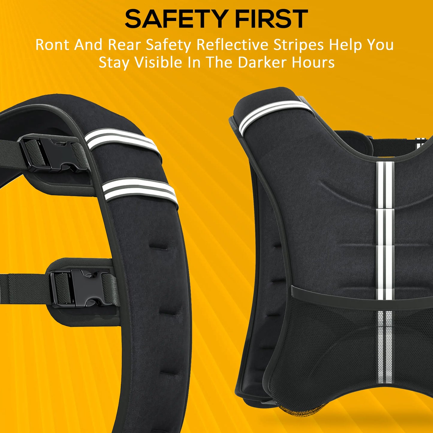 22 lbs Weighted Vest, Adjustable Straps, Pocket, Reflective Strips, Men Women