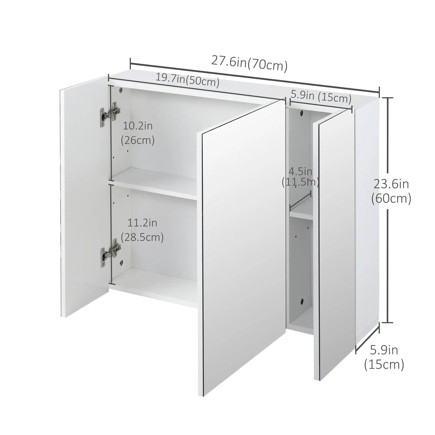 28" x 24" Wall Mounted Mirror Cabinet, 3 Doors, Adjustable Shelves, White Mirror Medicine Cabinets at Gallery Canada