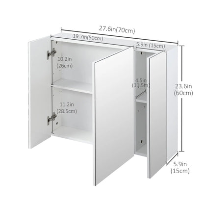 28" x 24" Wall Mounted Mirror Cabinet, 3 Doors, Adjustable Shelves, White Mirror Medicine Cabinets at Gallery Canada