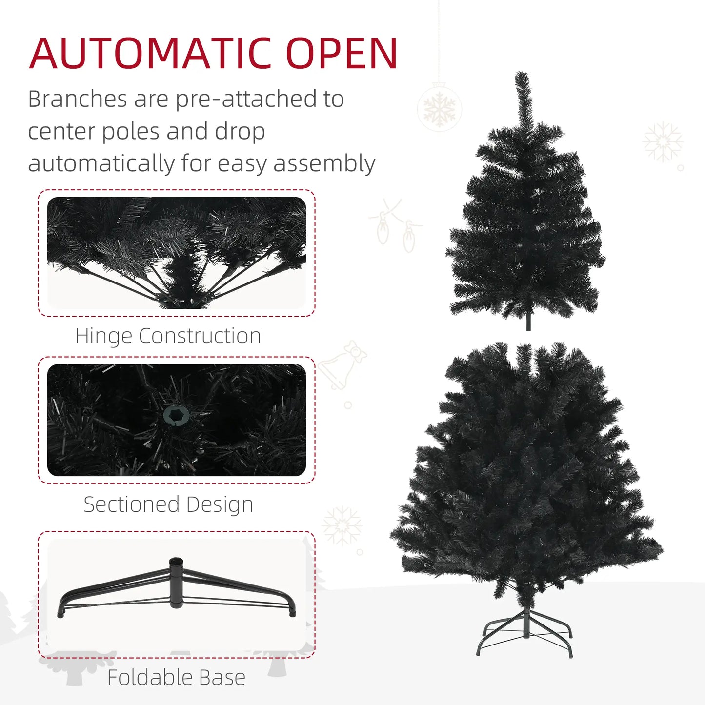 5ft Artificial Christmas Tree, Auto Open, Steel Base, Black Artificial Christmas Trees at Gallery Canada