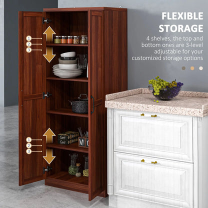 63" Kitchen Storage Cabinet, 5-Tier Pantry with Doors, Adjustable Shelves, Tan Kitchen Pantry Cabinets at Gallery Canada