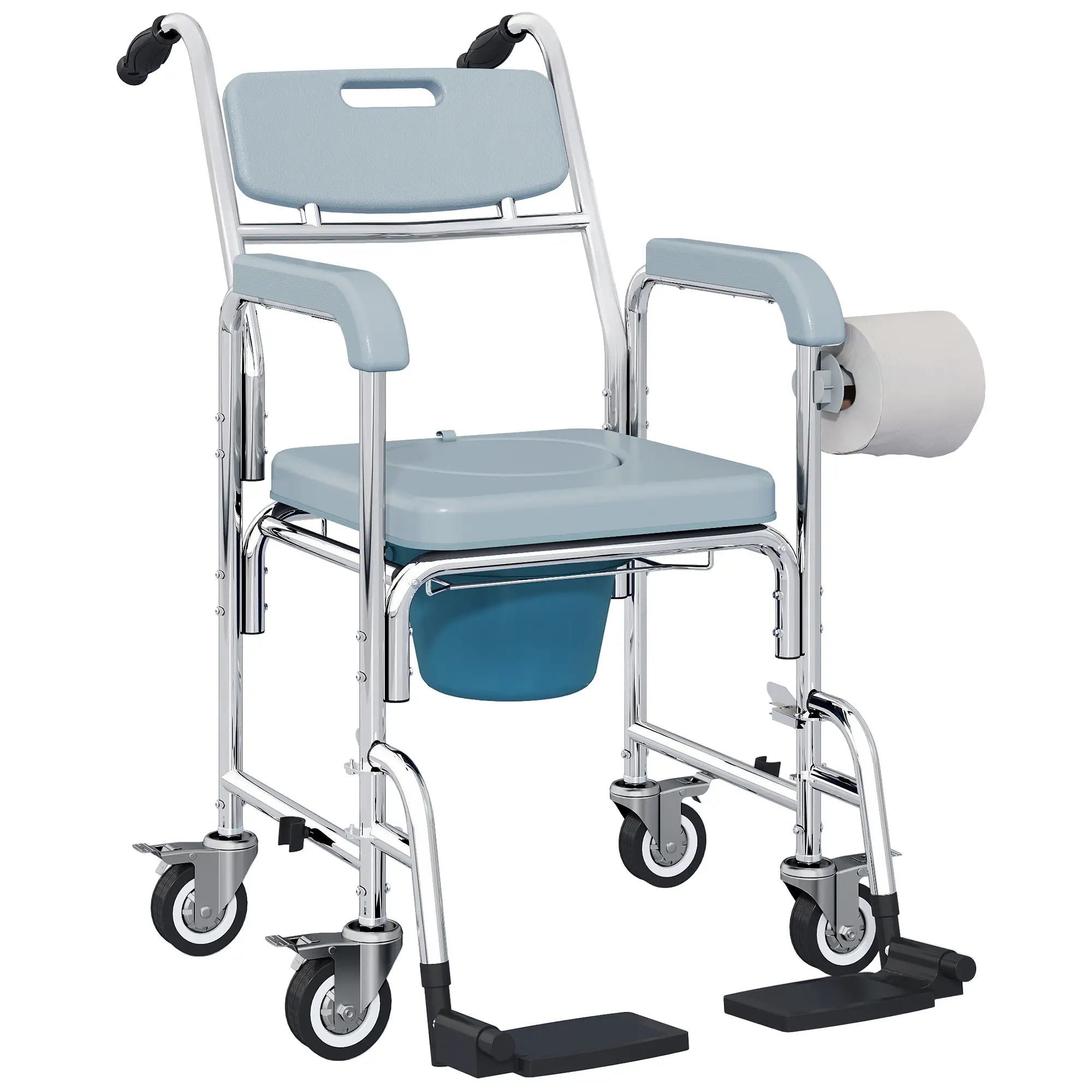 Rolling Shower Chair, Commode with Wheels, Backrest, Arms, Flip Footrests, Grey Bath Chairs at Gallery Canada