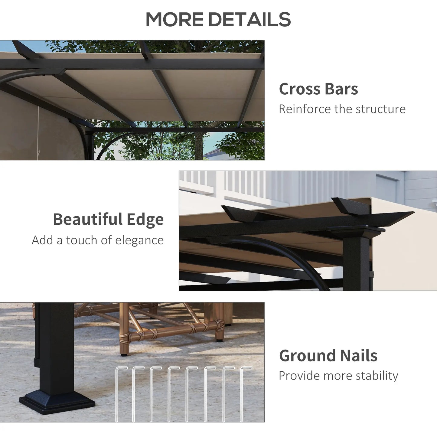 10' x 10' Outdoor Pergola, Steel Frame, Beige Pergolas at Gallery Canada