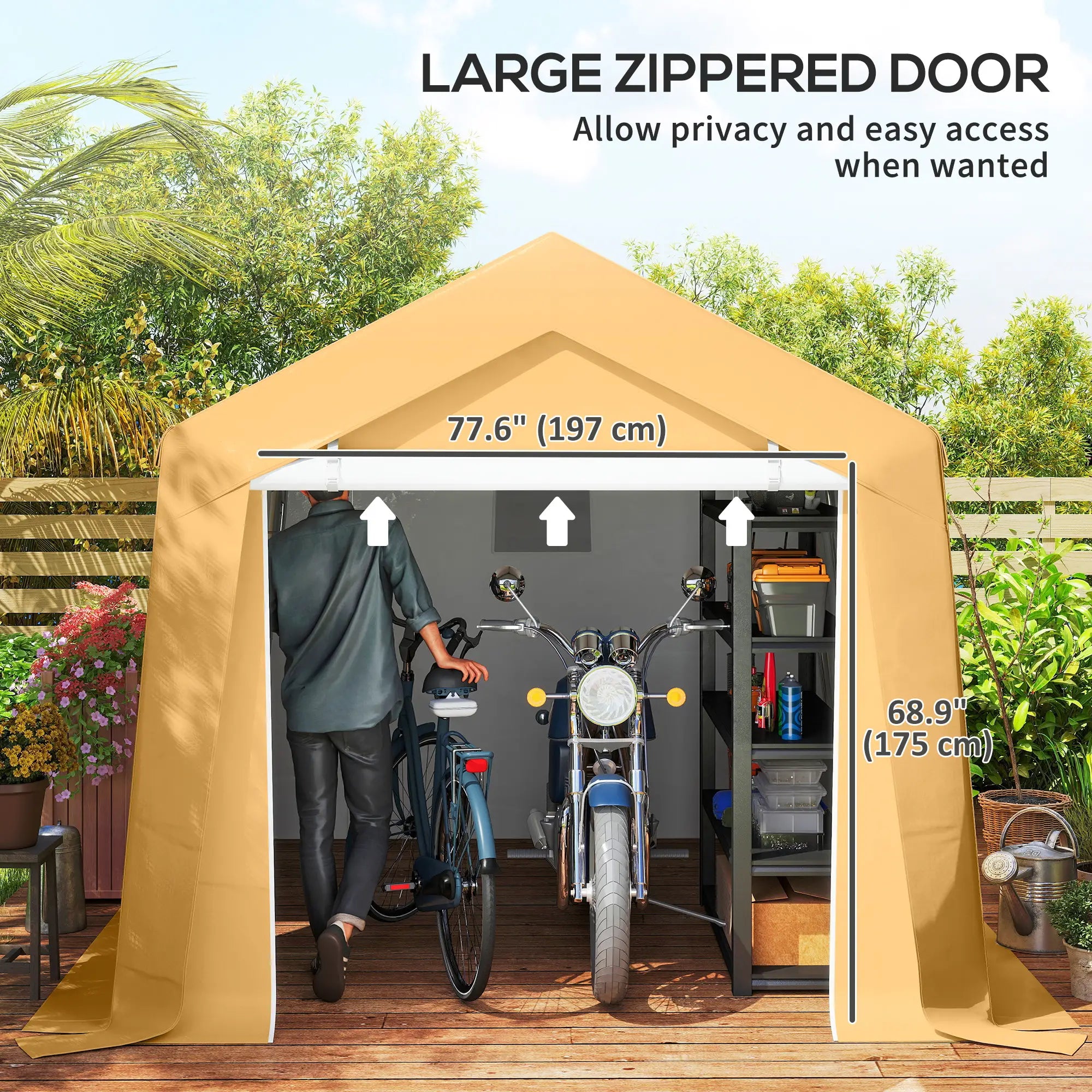 10' x 10' Outdoor Storage Shed, Portable Garage, Roll-up Door, Beige Portable Shed at Gallery Canada