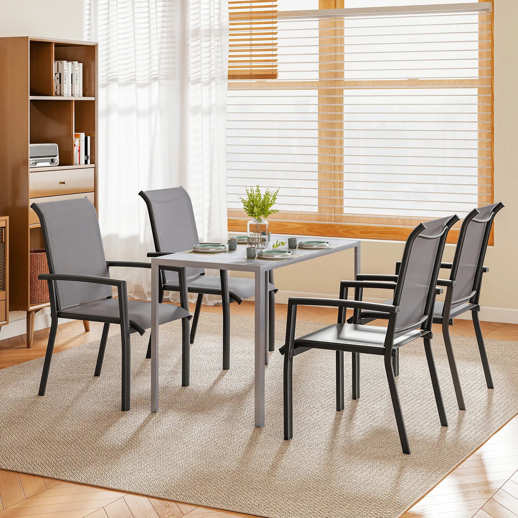 Stackable Patio Chairs Set Of 4, Outdoor Dining Chairs, Grey Outdoor Dining Sets at Gallery Canada