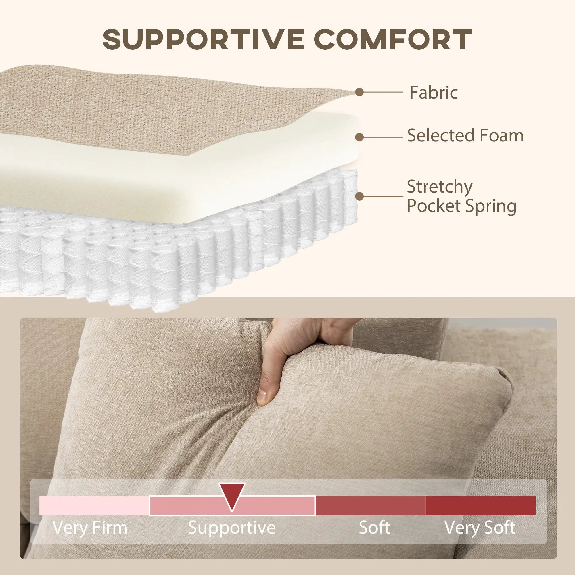 Sectional Couch, 3 Seater L-Shaped Sofa, Changeable Chaise, Beige 3-Seater Sofas at Gallery Canada