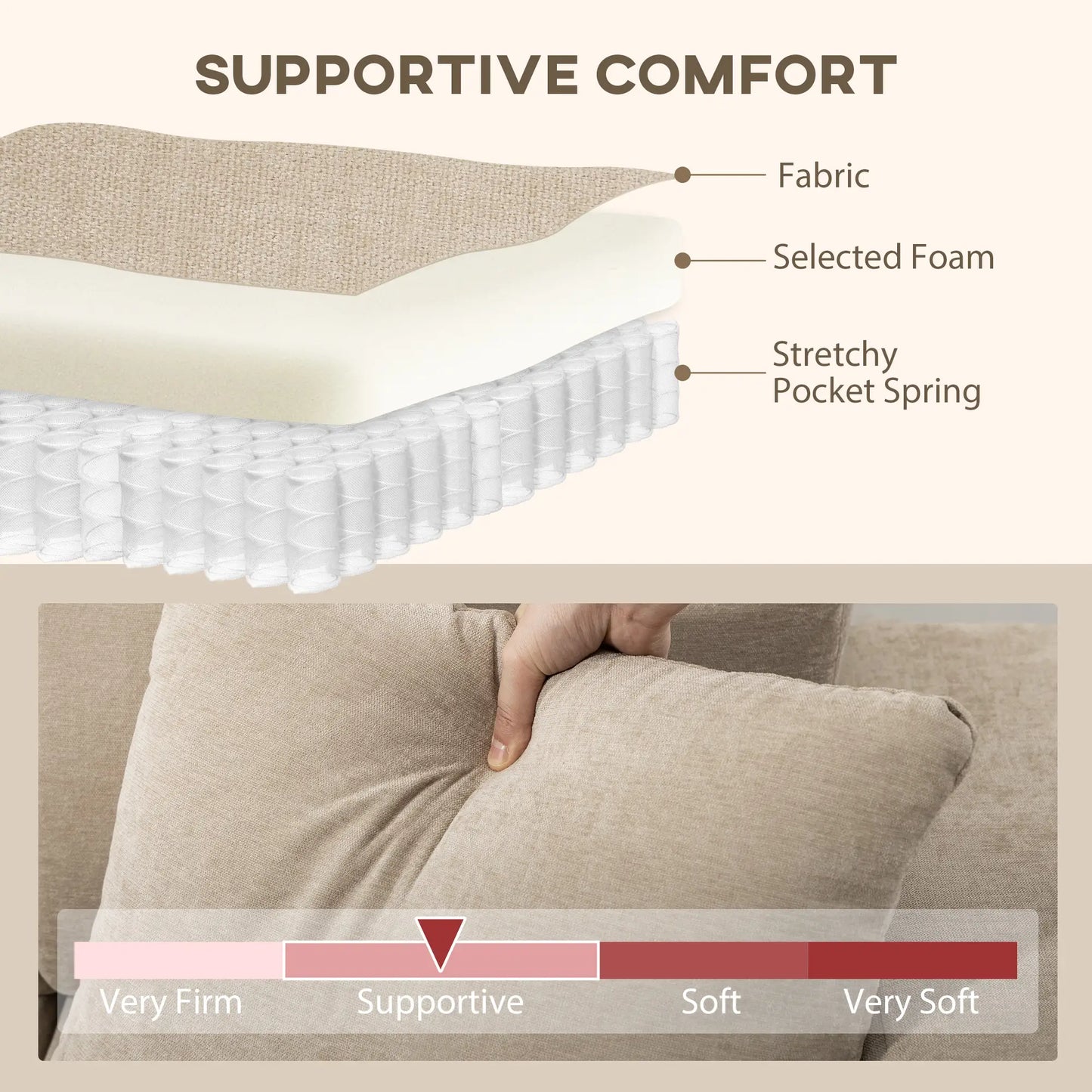 Sectional Couch, 3 Seater L-Shaped Sofa, Changeable Chaise, Beige 3-Seater Sofas at Gallery Canada