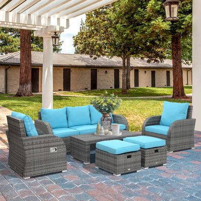 6-Piece Patio Furniture Set, Wicker Sectional Sofa, 2 Recliners, 2 Footstools, Table, Sky Blue Patio Furniture Sets at Gallery Canada