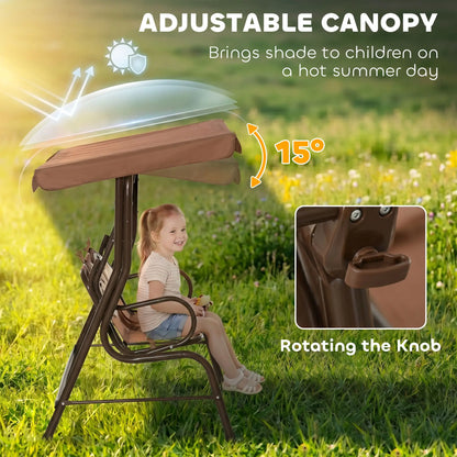 2-Seat Kids Porch Swing, Adjustable Canopy, Seat Belt, Monkey Pattern, 3-6 Years, Coffee Gym Sets & Swings at Gallery Canada