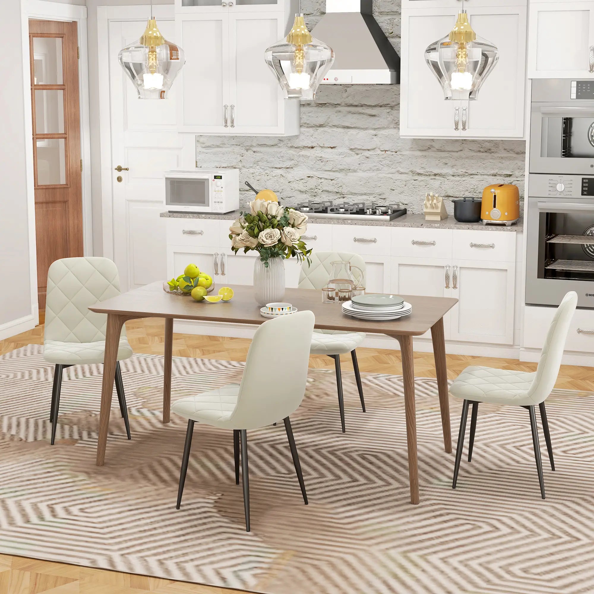 Upholstered Dining Chairs Set of 4, Steel Legs, Cream Bar Stools at Gallery Canada