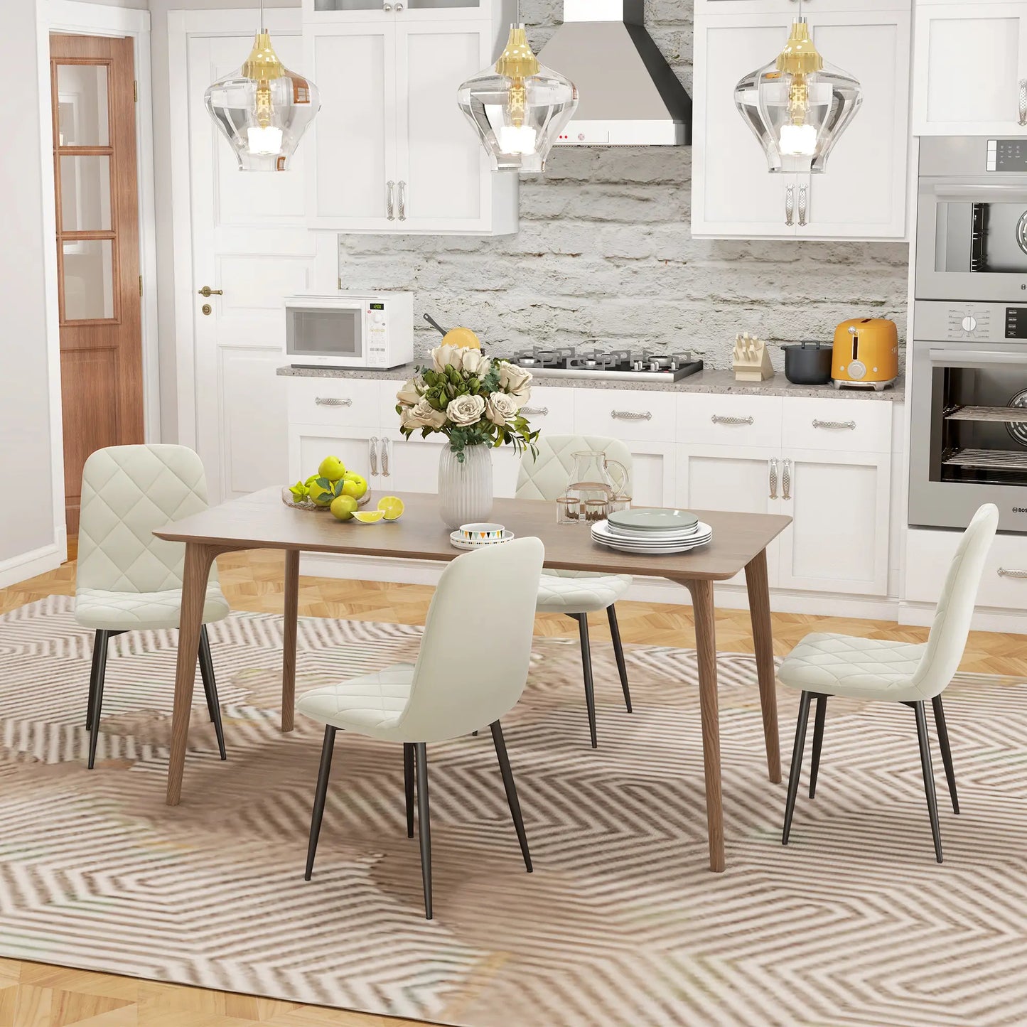 Upholstered Dining Chairs Set of 4, Steel Legs, Cream Bar Stools at Gallery Canada