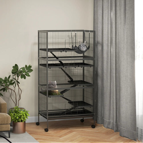 6-Tier Rolling Small Animal Cage, Rabbit Ferret Cage, Charcoal Grey