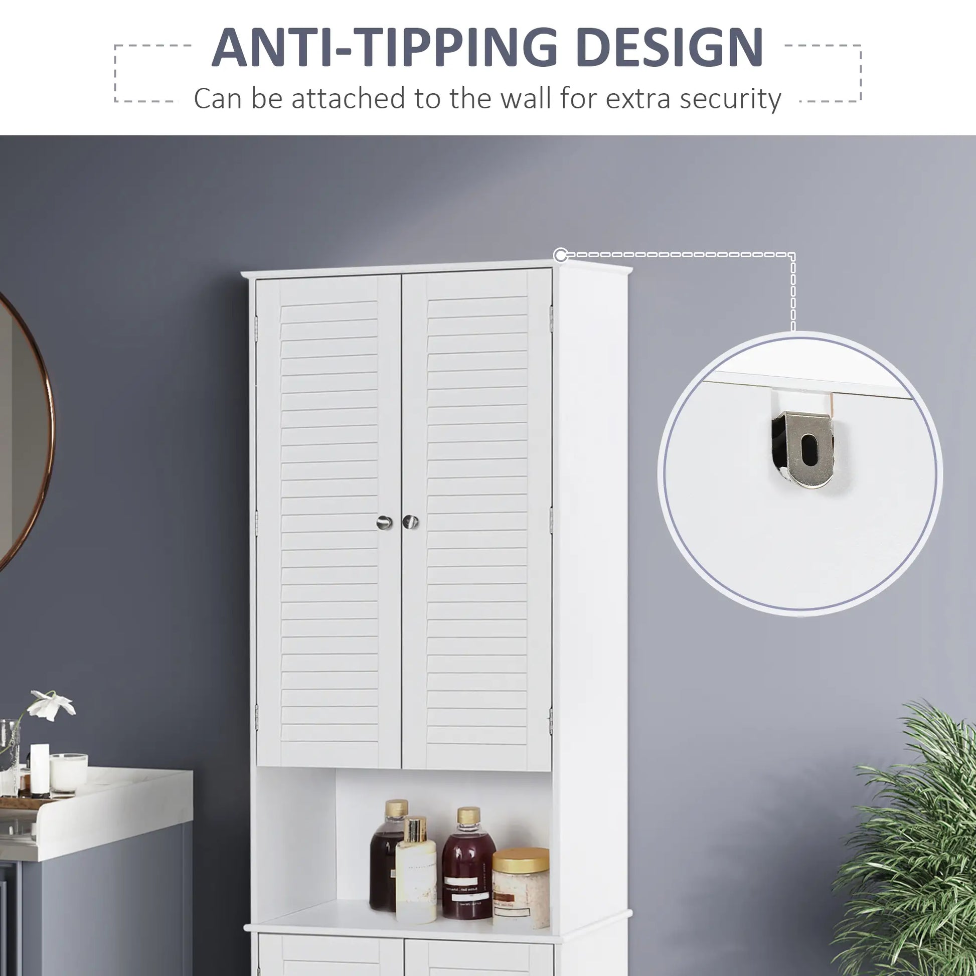 Tall Bathroom Storage Cabinet, 4 Shutter Doors, Adjustable Shelves, White Bathroom Cabinets at Gallery Canada