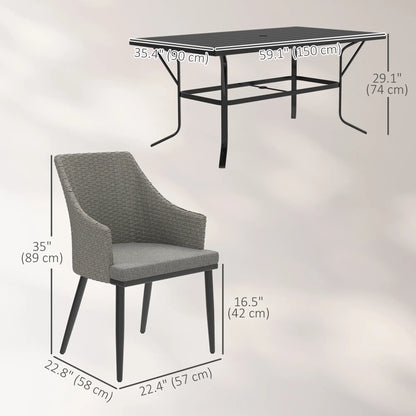 7 Piece Wicker Patio Set, Cushions, Umbrella Hole, Slatted Table Outdoor Dining Sets at Gallery Canada