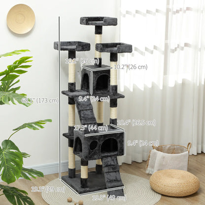 68-Inch Multi-Level Cat Scratching Tree, Kitty Activity Center, Grey Cat Towers at Gallery Canada