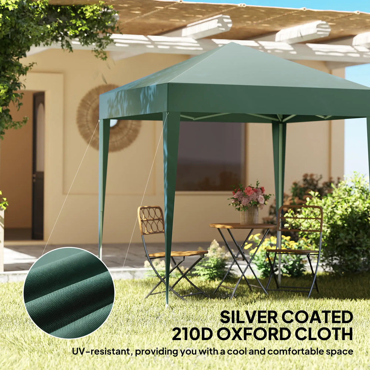 6.6'x6.6' Pop Up Canopy Tent, Instant Sun Shelter, Dark Green