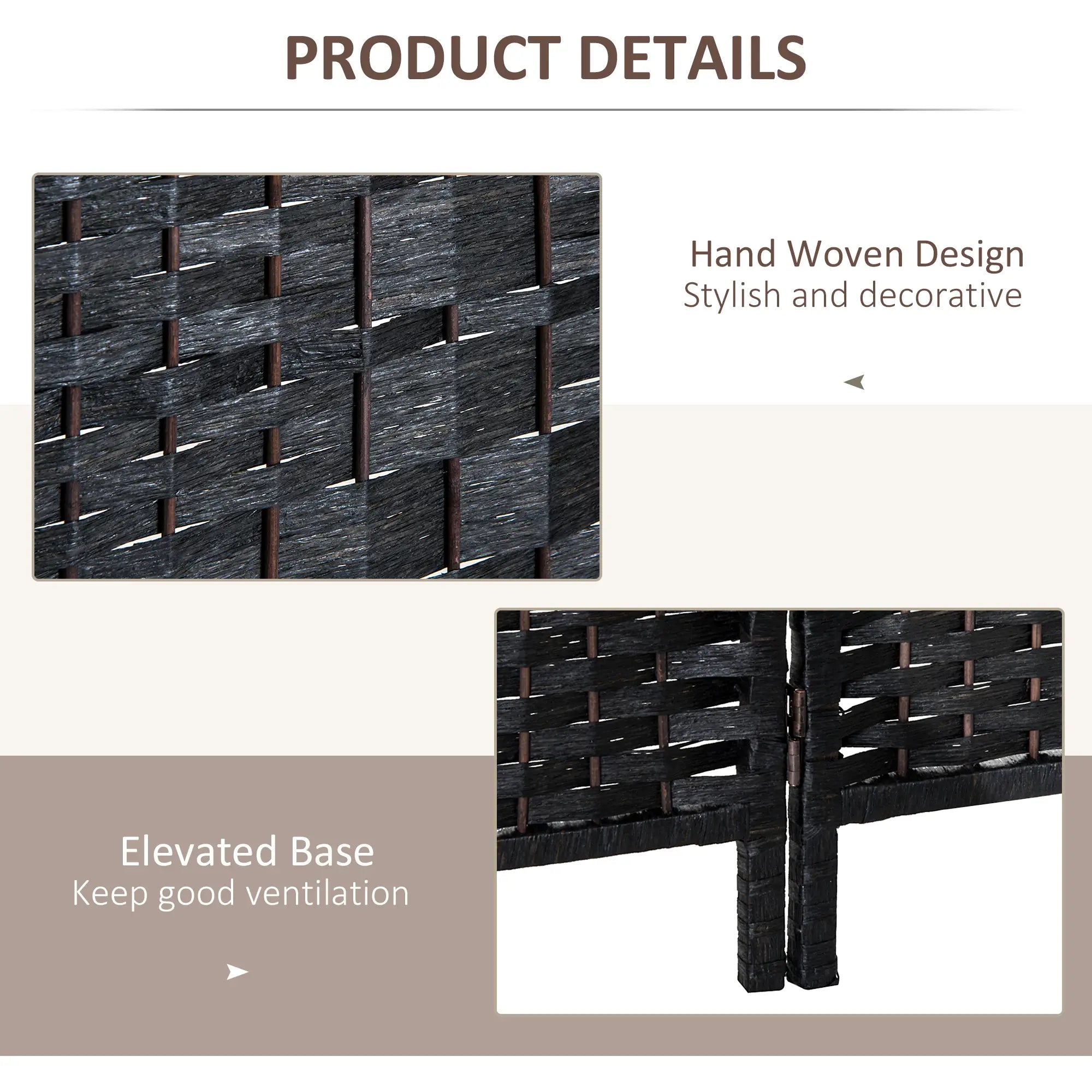 6ft Folding Room Divider, 4 Panel Wooden Frame, Black Room Dividers at Gallery Canada