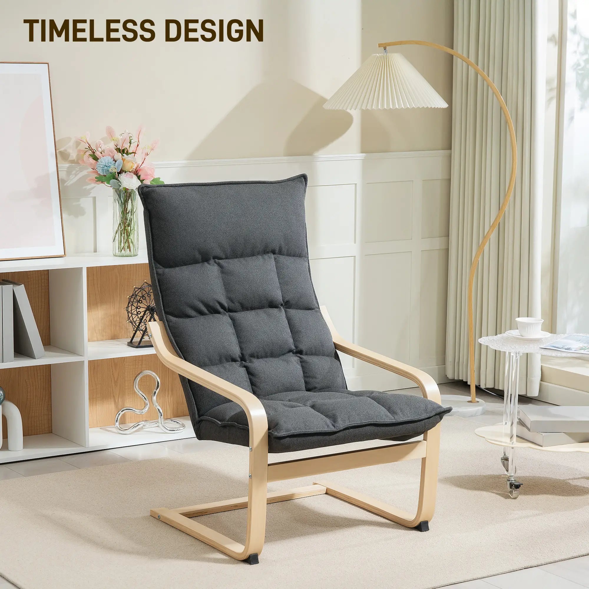 Modern Upholstered Armchair, Curved Leg, Living Room, Dark Grey Accent Chairs at Gallery Canada