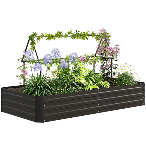 6' x 3' x 1' Raised Garden Bed, 2 Trellis Tomato Cages, Steel Frame, Black