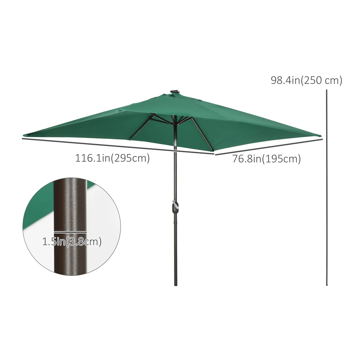 6.5x10ft Solar Powered Rectangle Patio Umbrella, Tilt Aluminum, Dark Green Sun Umbrellas at Gallery Canada