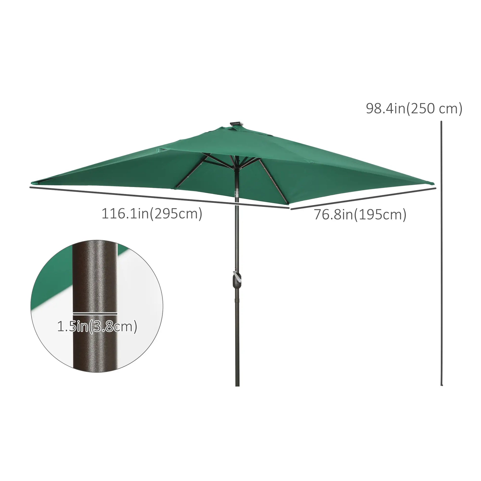 6.5x10ft Solar Powered Rectangle Patio Umbrella, Tilt Aluminum, Dark Green Sun Umbrellas at Gallery Canada