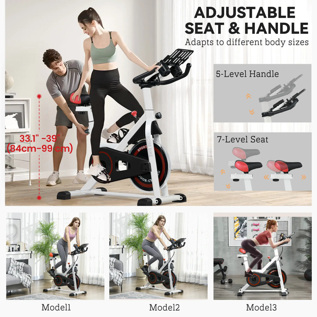 Adjustable Upright Exercise Bike, LCD Display, Indoor Cycling, Adjustable Resistance, White Exercise & Stationary Bikes at Gallery Canada